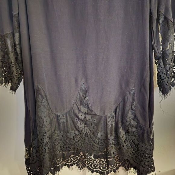 May & July Long Sleeve Lace Trim and Lace Arm Black Lined Dress Size Small - Picture 3 of 8